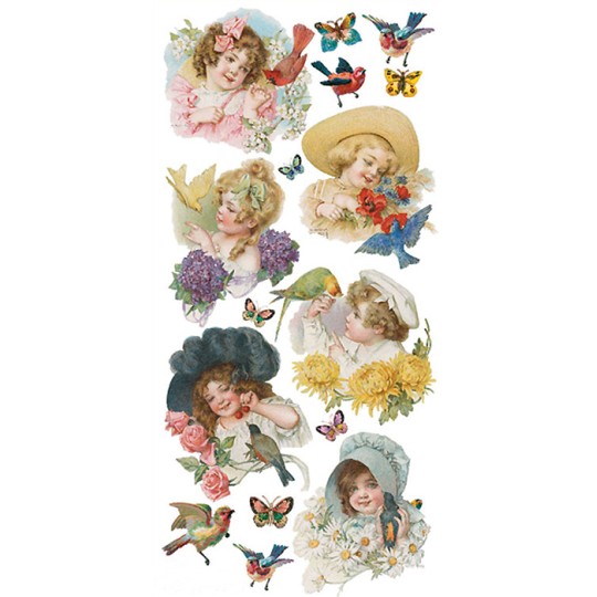 1 Sheet of Stickers Victorian Children with Flowers and Birds